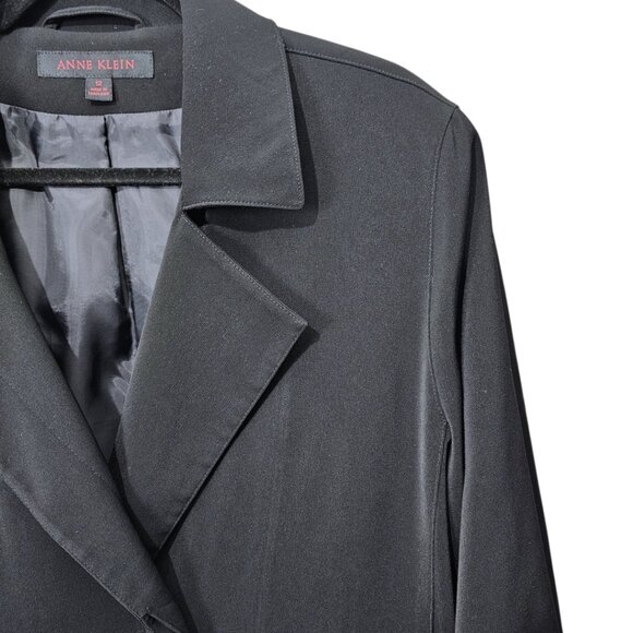 Anne Klein Button Front Black Lined Light Maxi Trench Coat - Picture 3 of 9